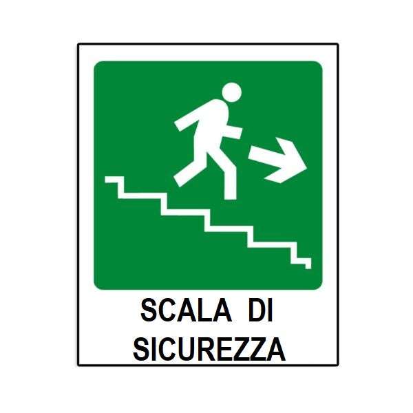 Segnaletica in alluminio SCALA DI SICUREZZA DISCESA DESTRA 250X310mm