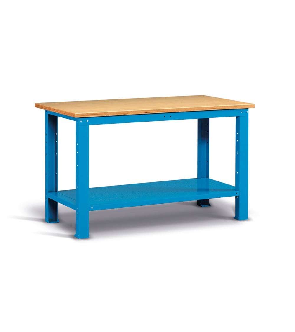 Banco da lavoro per officina 1500 x 750 x 880 H - piano in multiplex - FAMI - Blu