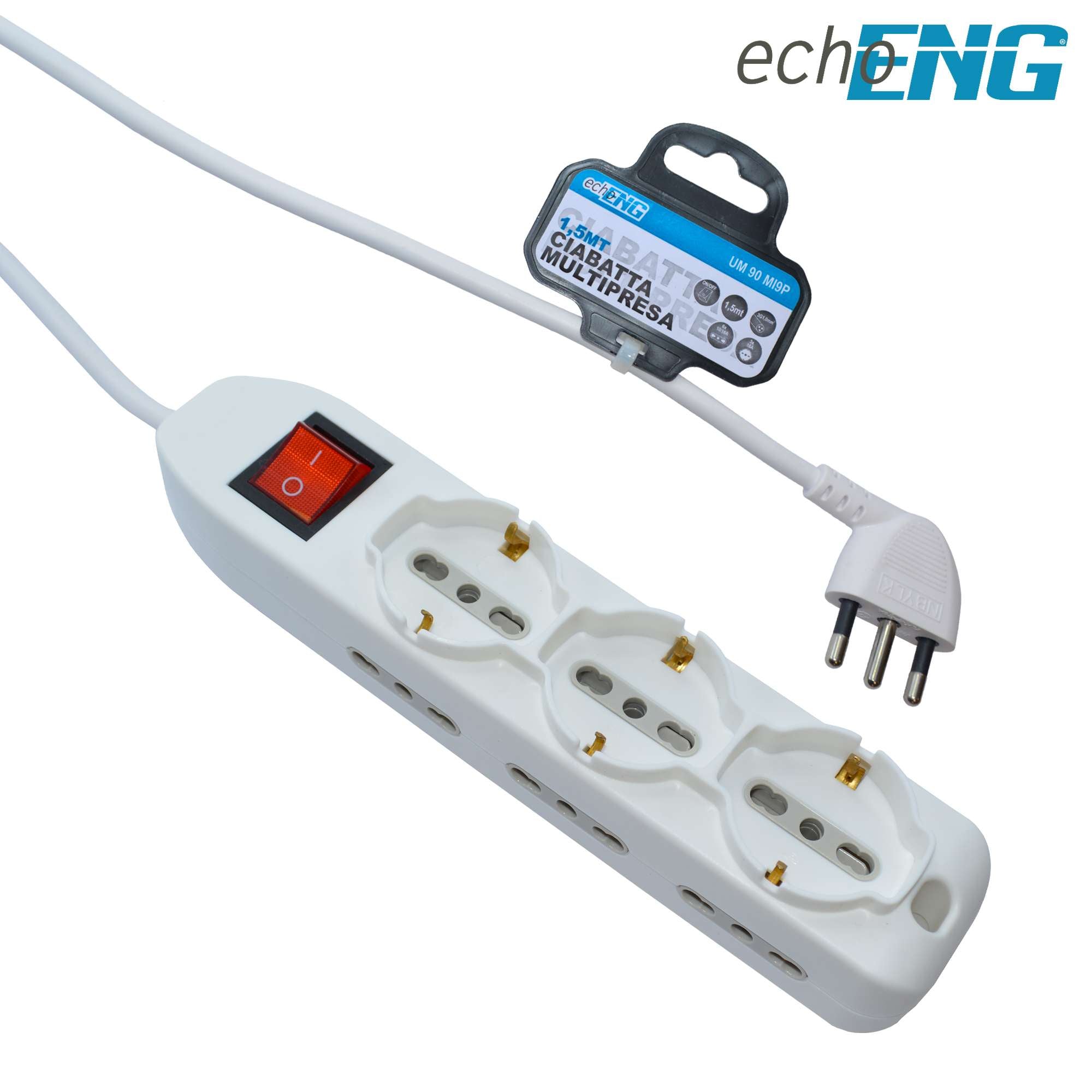 Multipresa elettrica 6 Posti Bipasso / 3 Schuko 1,5m 16A - echoENG UM 90 MI9P