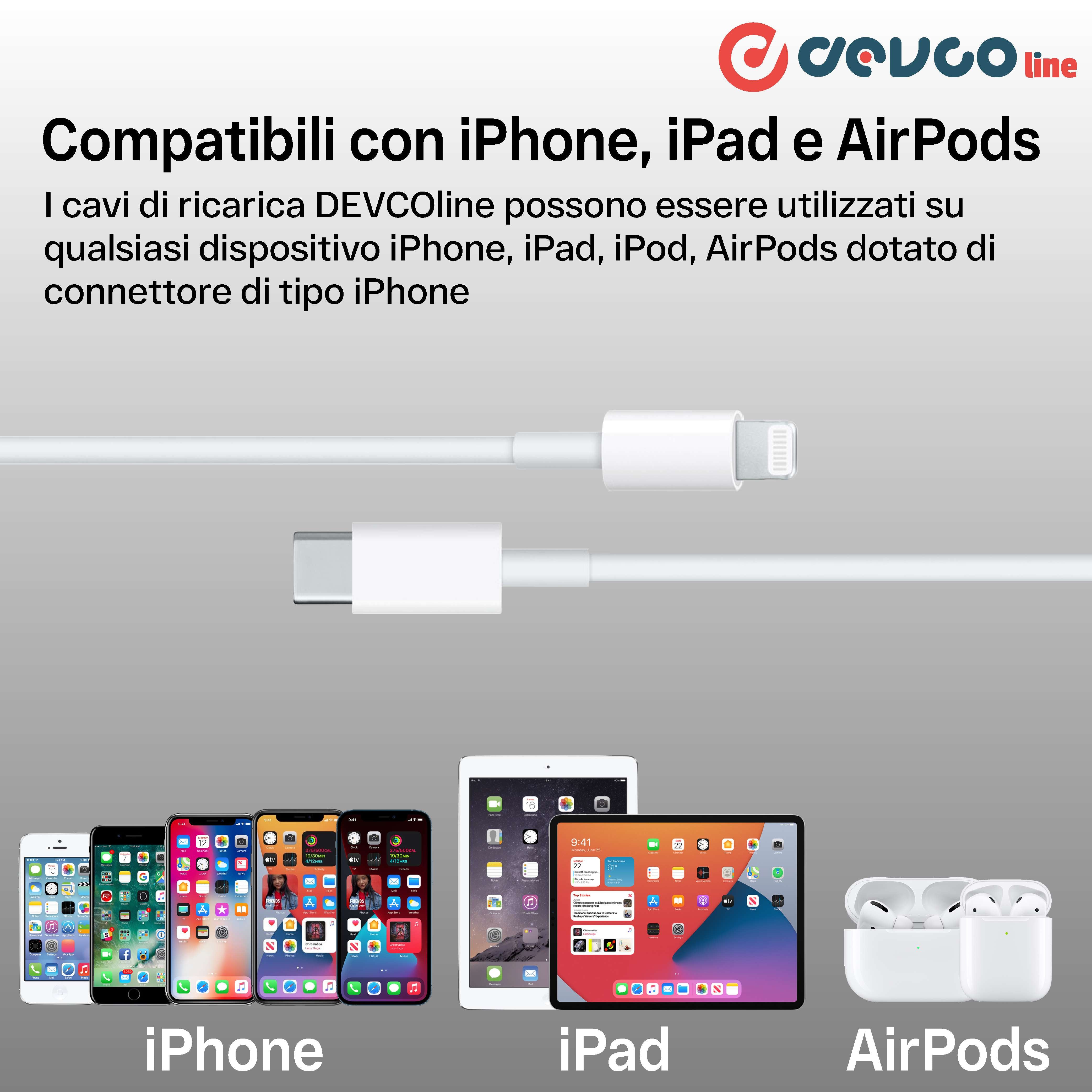 Cavo USB connettore compatibile con iPhone e USB-C 1 metro DEVCOline AT CR IPC1
