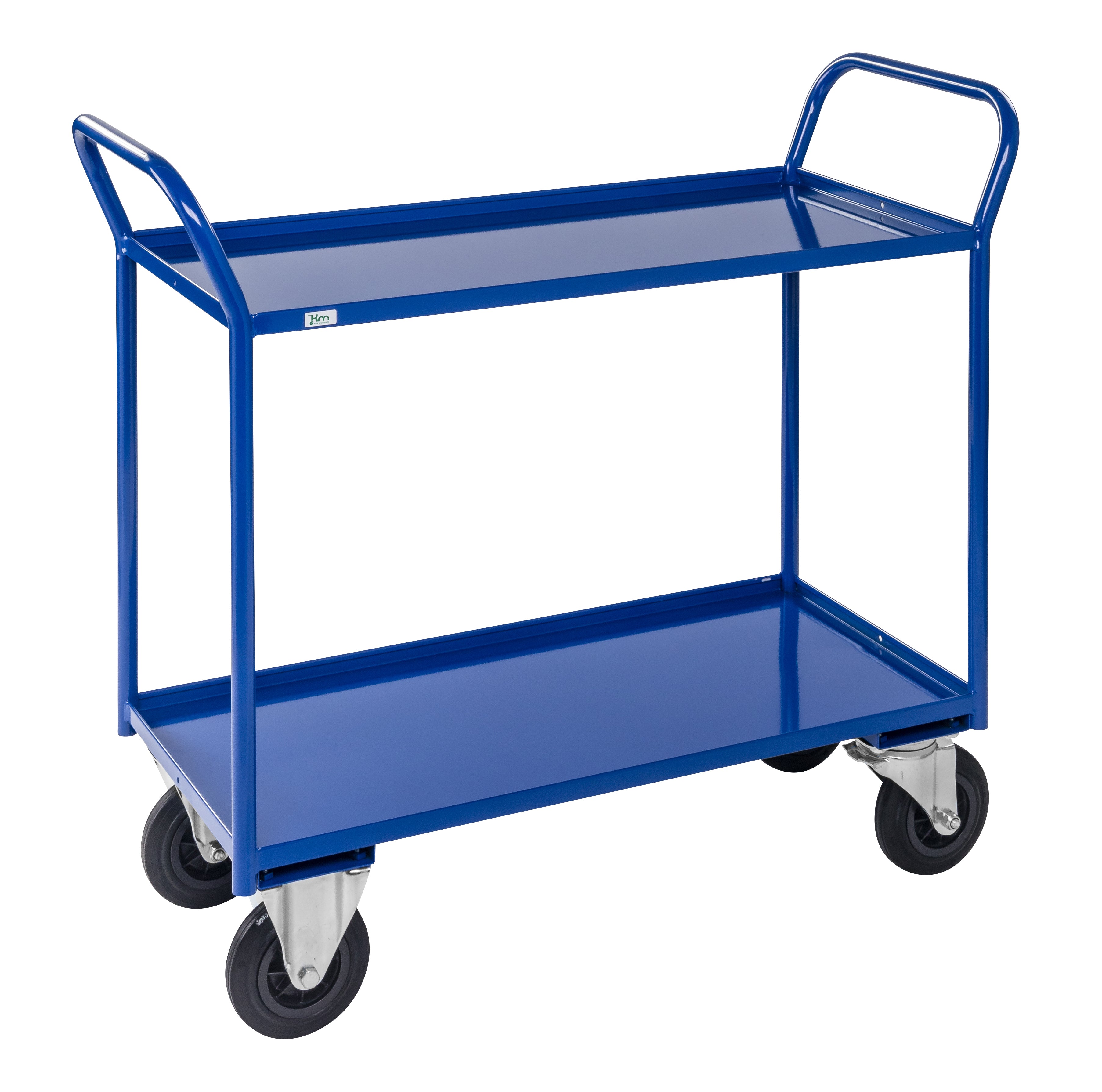 Carrello robusto in lamiera 2 ripiani Blu con freno - KM4133-BB Kongamek