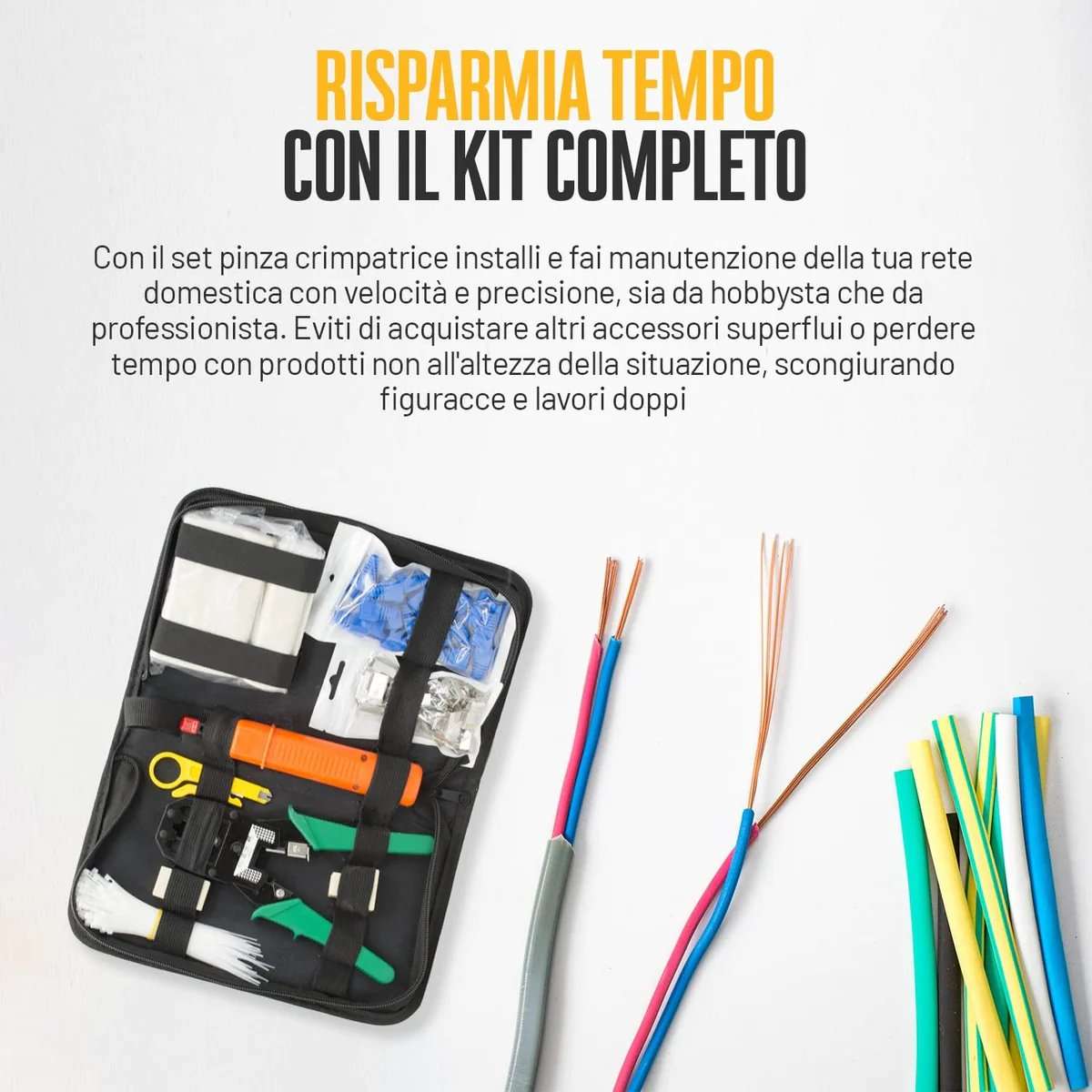 Kit riparazione cavi di rete, Pinza Crimpatrice Rj45 Ethernet tester completo