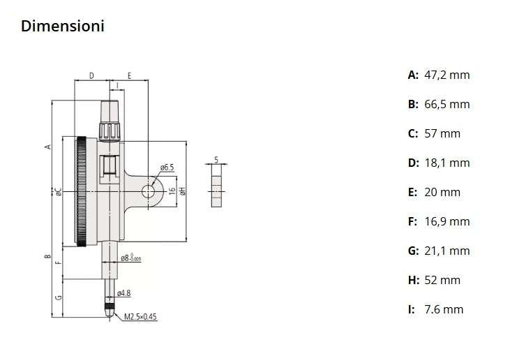 Comparatore metrico analogico fondello piatto, tipo ISO 1mm 2110AB-10- Mitutoyo