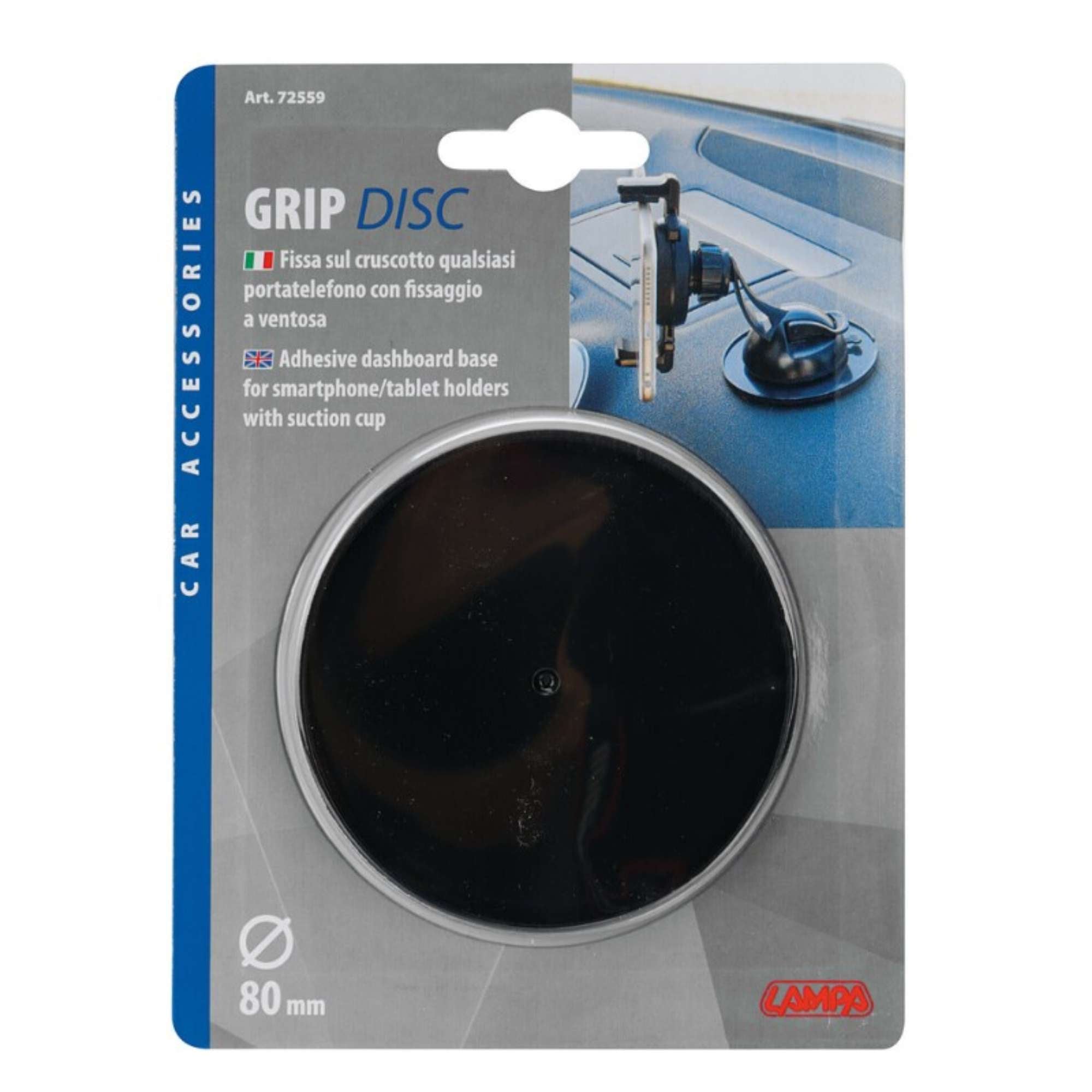 Grip Disc, base adesiva da cruscotto -  80 mm - Lampa