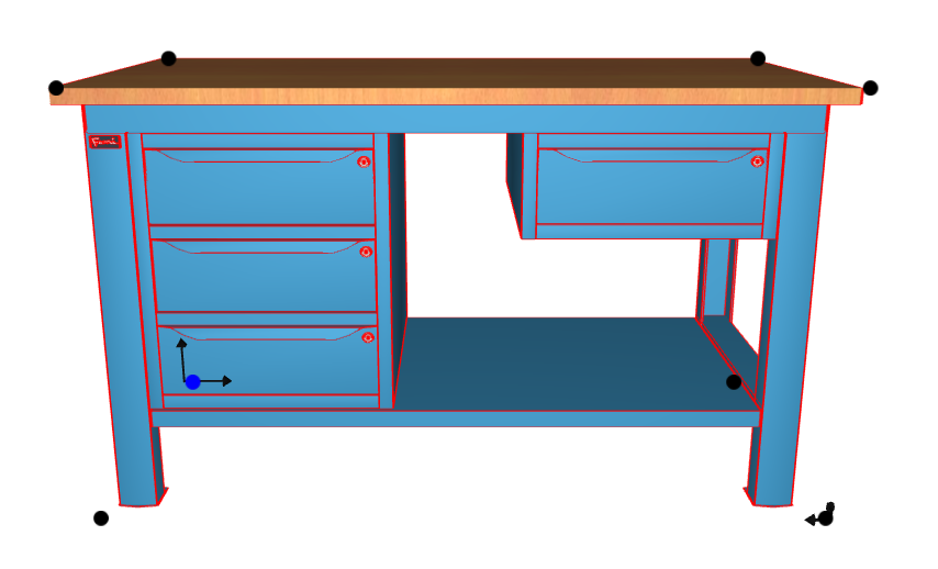 Banco da lavoro per officina piano in legno 1500 X 750 X 880 H - armadio 3 cassetti + armadio 1 cassetto - FAMI - Blu
