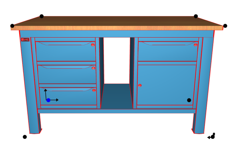 Banco da lavoro per officina piano in legno 1500 X 750 X 880 H - armadio 3 cassetti + armadio 1 cassetto 1 porta - FAMI - Blu