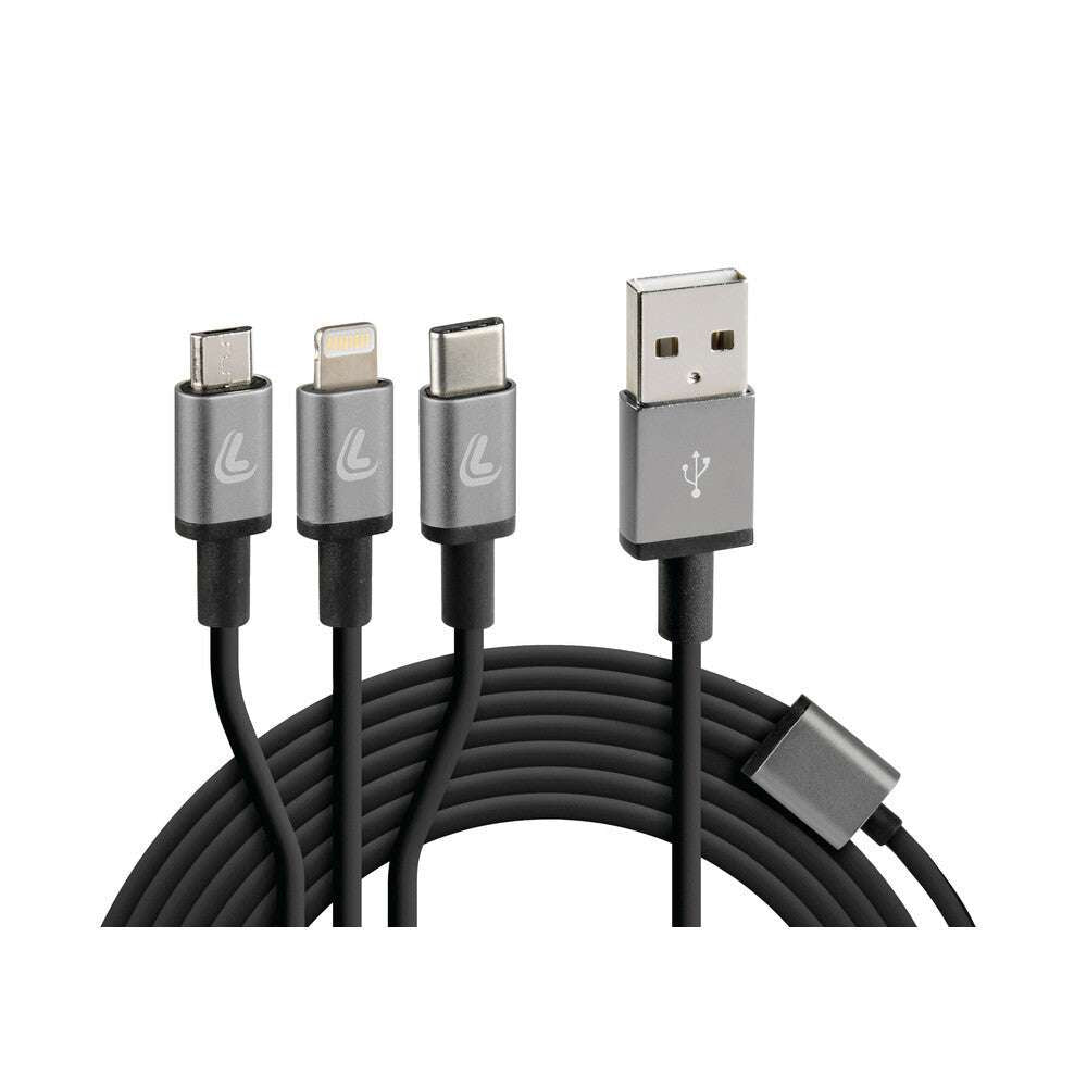 CAVO "CERBERO" A 3 CONNETTORI (MICRO USB+APPLE 8PIN+TYPE C) 1M, SOLO RICARICA LAMPA ETP38847