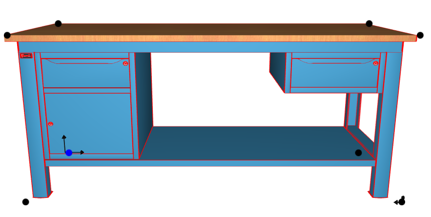 Banco da lavoro per officina piano in legno 1500 X 750 X 880 H - armadio 1 cassetto 1 porta + armadio 1 cassetto - FAMI - Blu